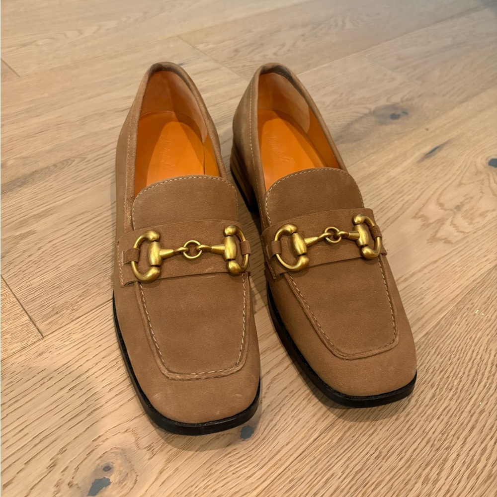 Women's Suede Loafers with Gold Bit Detail in Tan